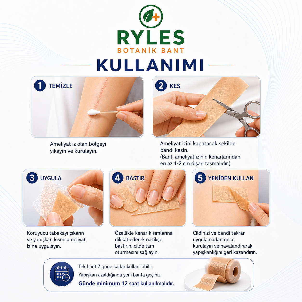 Ryles Ameliyat İz Bandı — Premium Silikon Rulo Bant | Tıbbi Sınıf